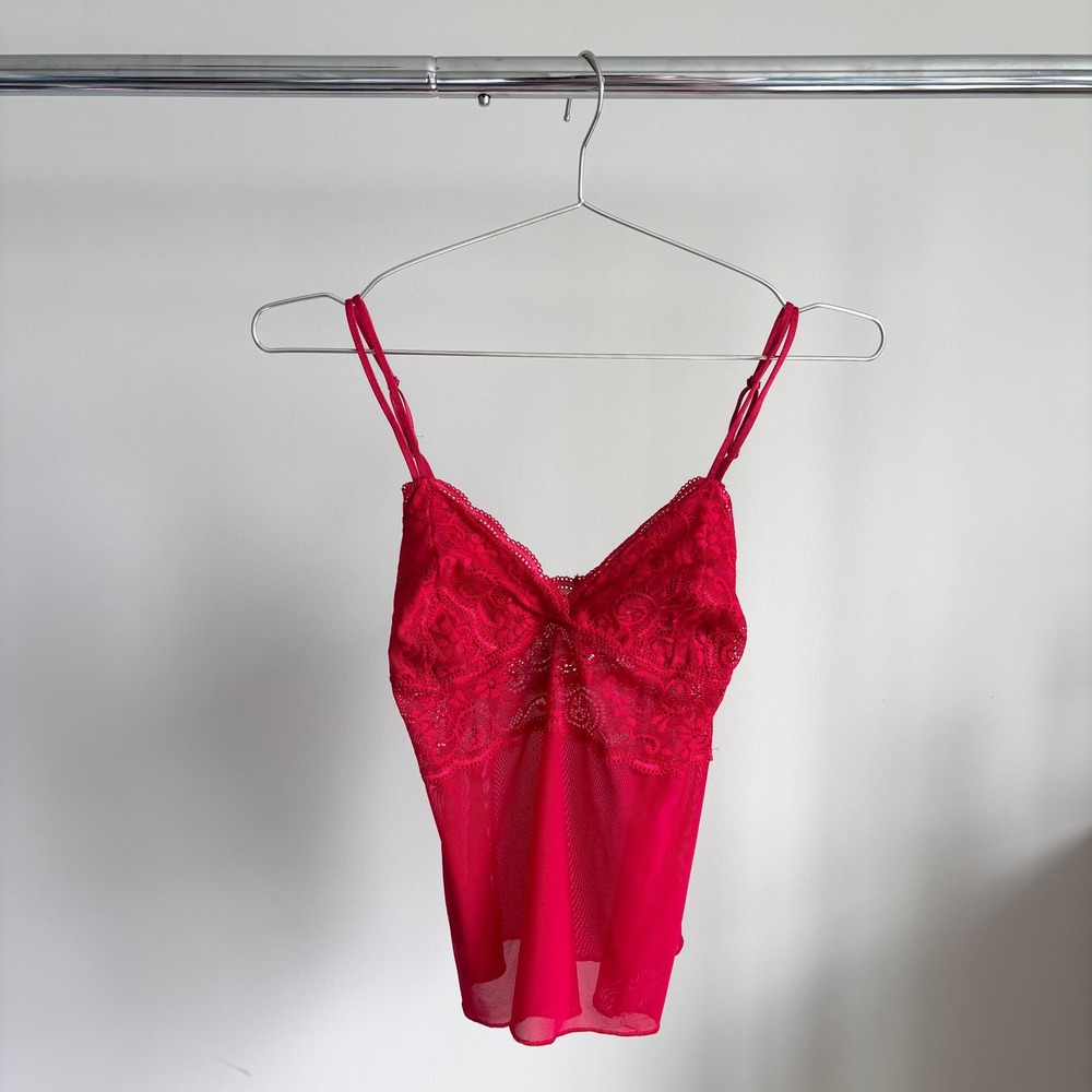 Vintage Vassarette Slip Cami M Red Lace Mesh Y2K Romcom Boudoir Sleepwear Glam